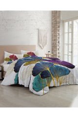 Lastikli Çarşaflı %100 Pamuk Saten Çift Kişilik Nevresim Takımı Colorfull Leaves