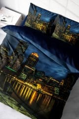 Lastikli Çarşaflı %100 Pamuk Saten Çift Kişilik Nevresim Takımı Dark City