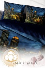 Lastikli Çarşaflı %100 Pamuk Saten Çift Kişilik Nevresim Takımı Dark City
