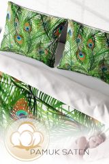 Peacock Feathers Naturel Çift Kişilik Nevresim Takımı