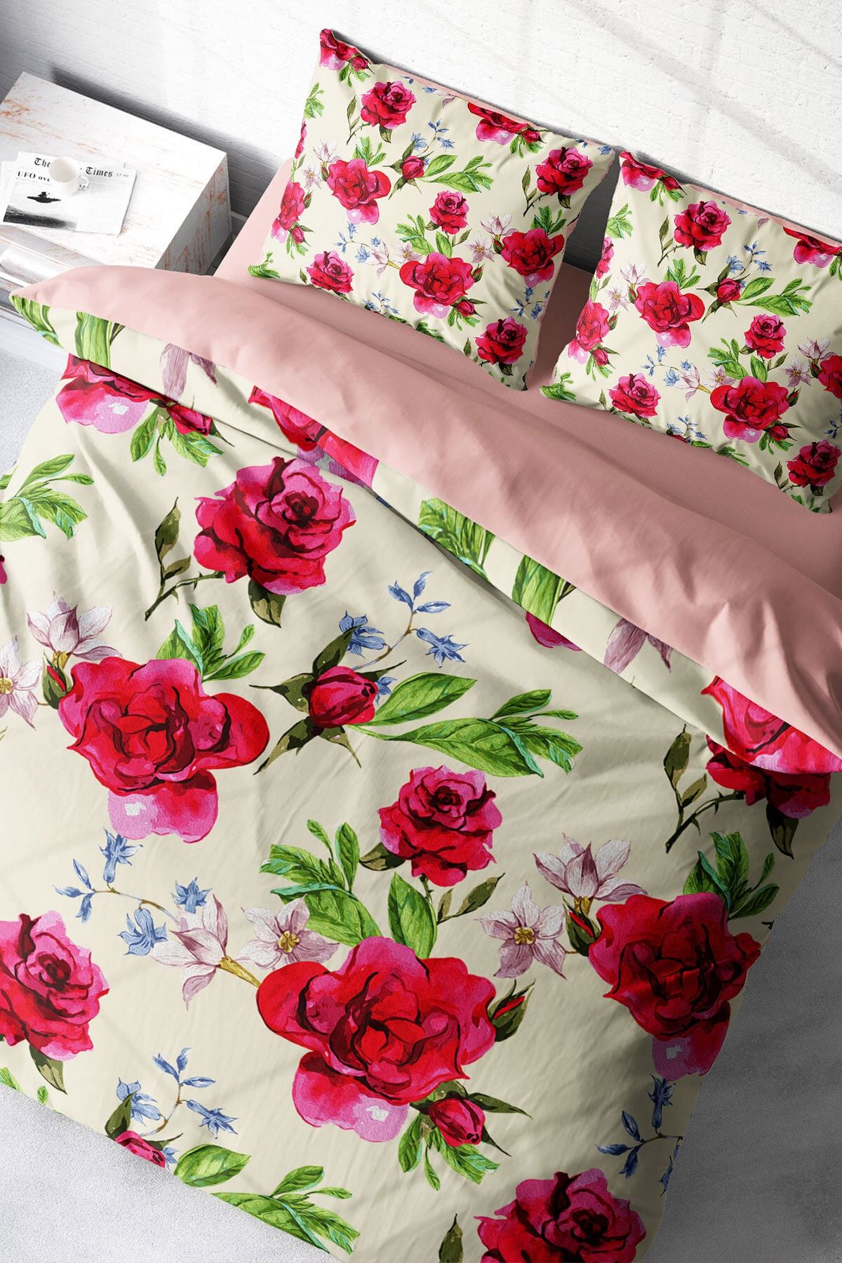Aquarelle Rose Naturel Çift Kişilik Nevresim Takımı