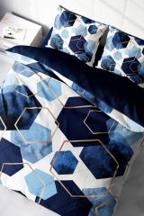 Çift Kişilik Nevresim Seti Sık Dokuma Pamuk Saten 3d Özel Tasarım Blue Hexagon (çarşafsızdır)