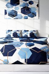 Çift Kişilik Nevresim Seti Sık Dokuma Pamuk Saten 3d Özel Tasarım Blue Hexagon (çarşafsızdır)