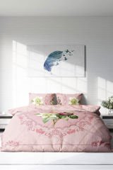 Lastikli Çarşaflı %100 Pamuk Saten Çift Kişilik Nevresim Takımı Damask Rose