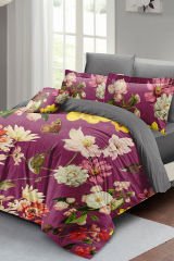 Lastikli Çarşaflı %100 Pamuk Saten Çift Kişilik Nevresim Takımı Rose Mix