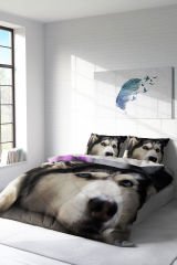 Lastikli Çarşaflı %100 Pamuk Saten Çift Kişilik Nevresim Takımı Husky