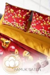 Çift Kişilik Nevresim Seti Sık Dokuma Pamuk Saten 3d Özel Tasarım Emoji In Red (çarşafsızdır)