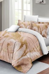 Lastikli Çarşaflı %100 Pamuk Saten Çift Kişilik Nevresim Takımı Marble Shiny
