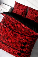 Lastikli Çarşaflı %100 Pamuk Saten Çift Kişilik Nevresim Takımı Rose Feather