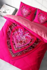 Çift Kişilik Nevresim Seti Sık Dokuma Pamuk Saten 3d Özel Tasarım Pink Valentine (çarşafsızdır)