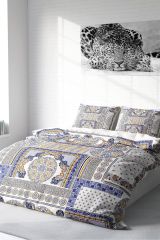 Çift Kişilik Nevresim Seti Sık Dokuma Pamuk Saten 3d Özel Tasarım Blue Patchwork (çarşafsızdır)