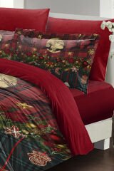 Yılbaşı Nevresim Takımı Çift Kişilik %100 Pamuk Saten Christmas Decorations
