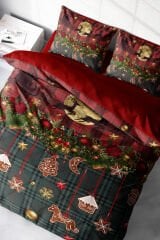 Yılbaşı Nevresim Takımı Çift Kişilik %100 Pamuk Saten Christmas Decorations