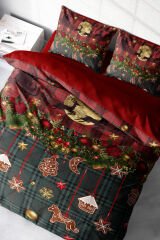 Yılbaşı Nevresim Takımı Çift Kişilik %100 Pamuk Saten Christmas Decorations