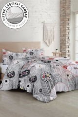 Lastikli Çarşaflı %100 Pamuk Saten Çift Kişilik Nevresim Takımı Grey Energy Luxury