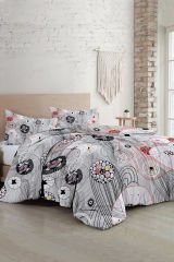 Lastikli Çarşaflı %100 Pamuk Saten Çift Kişilik Nevresim Takımı Grey Energy Luxury