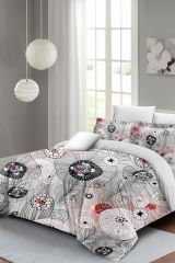 Lastikli Çarşaflı %100 Pamuk Saten Çift Kişilik Nevresim Takımı Grey Energy Luxury