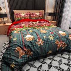 Yılbaşı Nevresim Takımı Çift Kişilik %100 Pamuk Saten Christmas Decorations