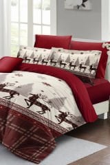 Yılbaşı Nevresim Takımı Çift Kişilik %100 Pamuk Saten Red Deers