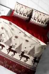 Yılbaşı Nevresim Takımı Çift Kişilik %100 Pamuk Saten Red Deers