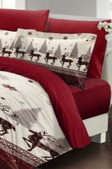 Yılbaşı Nevresim Takımı Çift Kişilik %100 Pamuk Saten Red Deers