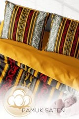 Lastikli Çarşaflı %100 Pamuk Saten Çift Kişilik Nevresim Takımı Ribbon Baroque Style