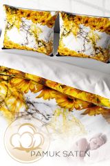 Çift Kişilik Nevresim Seti Sık Dokuma Pamuk Saten 3d Özel Tasarım Yellow Daisy (çarşafsızdır)