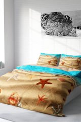Lastikli Çarşaflı %100 Pamuk Saten Çift Kişilik Nevresim Takımı Beach Stars
