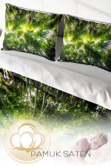 Lastikli Çarşaflı %100 Pamuk Saten Çift Kişilik Nevresim Takımı Forest 1