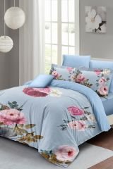 Çift Kişilik Nevresim Seti Sık Dokuma Pamuk Saten 3d Özel Tasarım Blue Flower (çarşafsızdır)