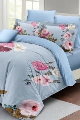 Çift Kişilik Nevresim Seti Sık Dokuma Pamuk Saten 3d Özel Tasarım Blue Flower (çarşafsızdır)