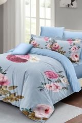 Çift Kişilik Nevresim Seti Sık Dokuma Pamuk Saten 3d Özel Tasarım Blue Flower (çarşafsızdır)