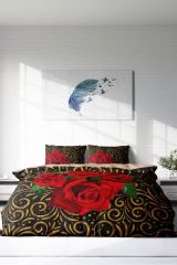Çift Kişilik Nevresim Seti Sık Dokuma Pamuk Saten 3d Özel Tasarım Gold & Roses (çarşafsızdır)