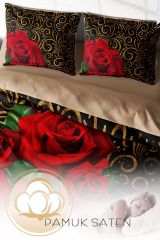 Çift Kişilik Nevresim Seti Sık Dokuma Pamuk Saten 3d Özel Tasarım Gold & Roses (çarşafsızdır)