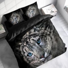 Leopar Çift Kişilik Nevresim Takımı Özel Dokuma Pamuk Saten Blue Leopard