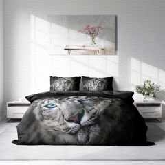 Leopar Çift Kişilik Nevresim Takımı Özel Dokuma Pamuk Saten Blue Leopard
