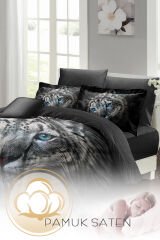 Leopar Çift Kişilik Nevresim Takımı Özel Dokuma Pamuk Saten Blue Leopard