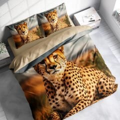 Leopar Çift Kişilik Nevresim Takımı Özel Dokuma Pamuk Saten Cheetah