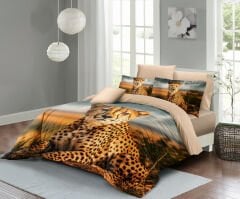 Leopar Çift Kişilik Nevresim Takımı Özel Dokuma Pamuk Saten Cheetah