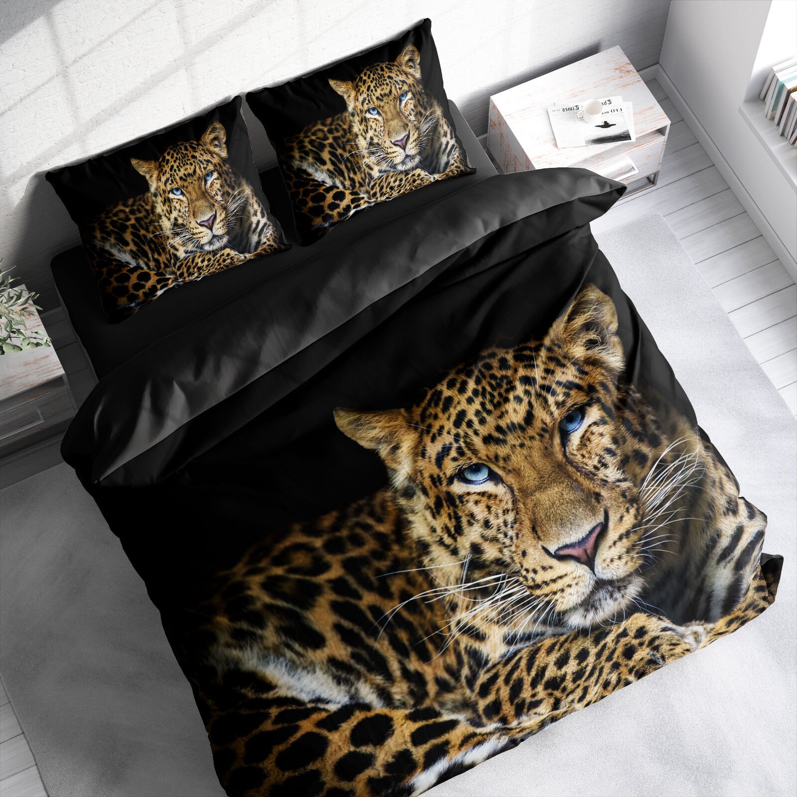 Leopar Çift Kişilik Nevresim Takımı Özel Dokuma Pamuk Saten Leopard Eyes
