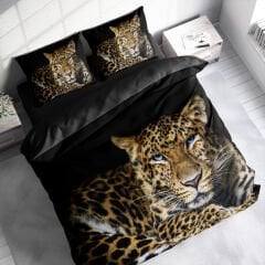 Leopar Çift Kişilik Nevresim Takımı Özel Dokuma Pamuk Saten Leopard Eyes