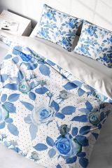 Çift Kişilik Nevresim Seti Sık Dokuma Pamuk Saten 3d Özel Tasarım Blue Rose Freshness(çarşafsızdır)