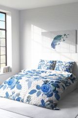 Çift Kişilik Nevresim Seti Sık Dokuma Pamuk Saten 3d Özel Tasarım Blue Rose Freshness(çarşafsızdır)