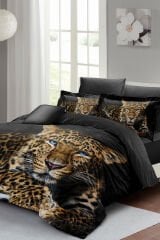 Leopar Çift Kişilik Nevresim Takımı Özel Dokuma Pamuk Saten Leopard Eyes