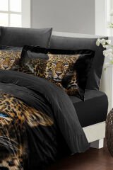 Leopar Çift Kişilik Nevresim Takımı Özel Dokuma Pamuk Saten Leopard Eyes