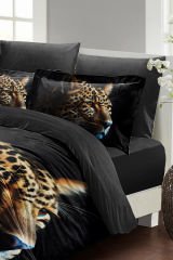 Leopar Çift Kişilik Nevresim Takımı Özel Dokuma Pamuk Saten Leopard Face