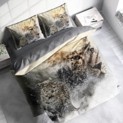 Leopar Çift Kişilik Nevresim Takımı Özel Dokuma Pamuk Saten Snow Leopard