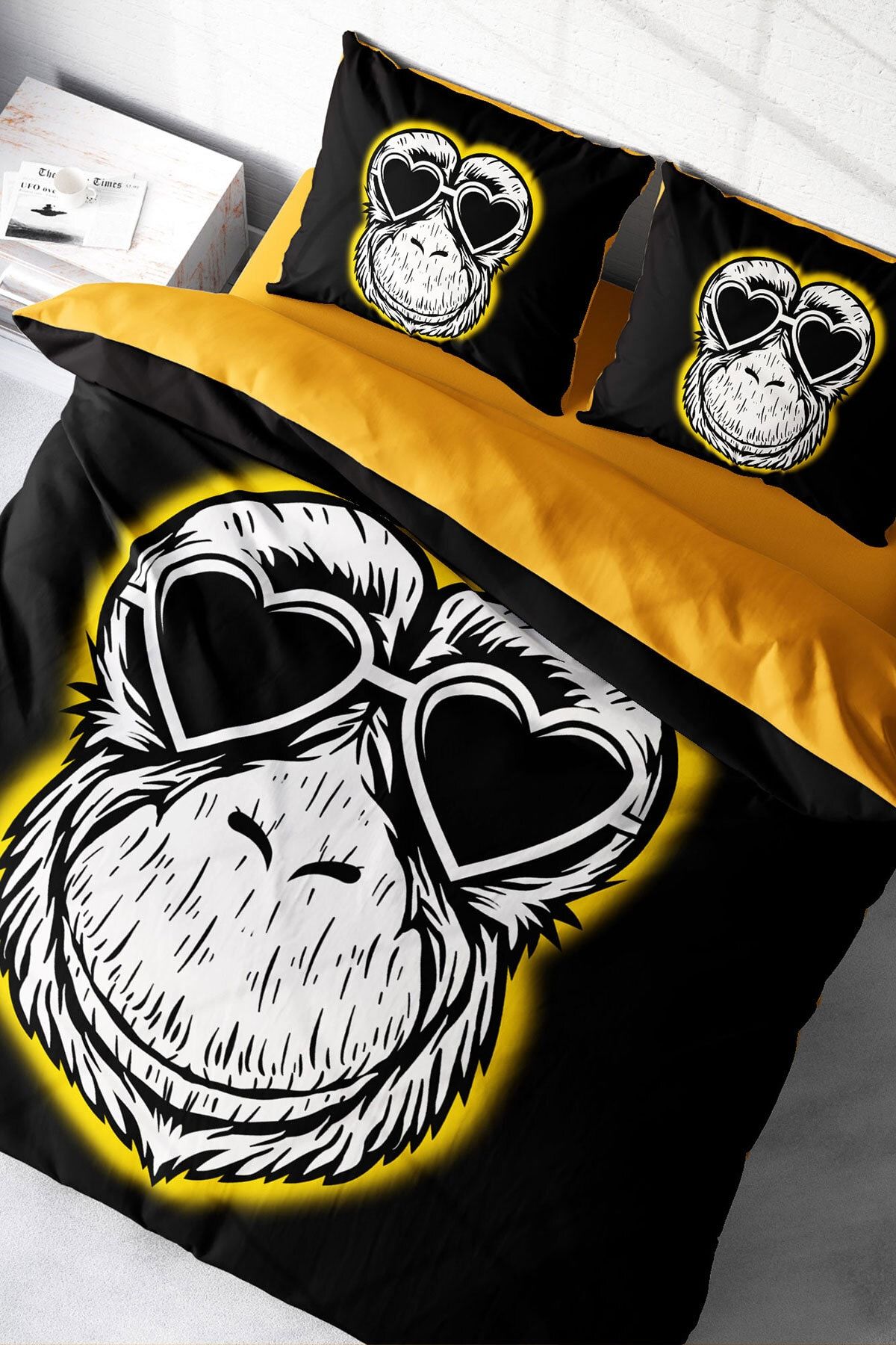 Çift Kişilik Nevresim Seti Sık Dokuma Pamuk Saten 3d Özel Tasarım Monkey (çarşafsızdır)