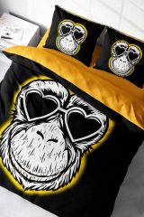 Çift Kişilik Nevresim Seti Sık Dokuma Pamuk Saten 3d Özel Tasarım Monkey (çarşafsızdır)