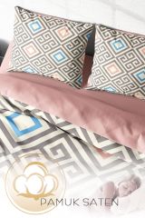 Çift Kişilik Nevresim Seti Sık Dokuma Pamuk Saten 3d Özel Tasarım Geometric Modern (çarşafsızdır)